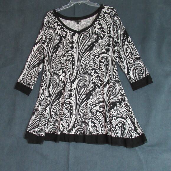 Coco + Carmen Top Womens L/XL Black White Floral Tunic Momcore Work Blouse - Picture 1 of 7